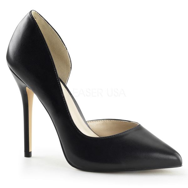 AMUSE-22 Klassische Stiletto Pumps mit ausgeschnittener Innenseite schwarz Kunstleder